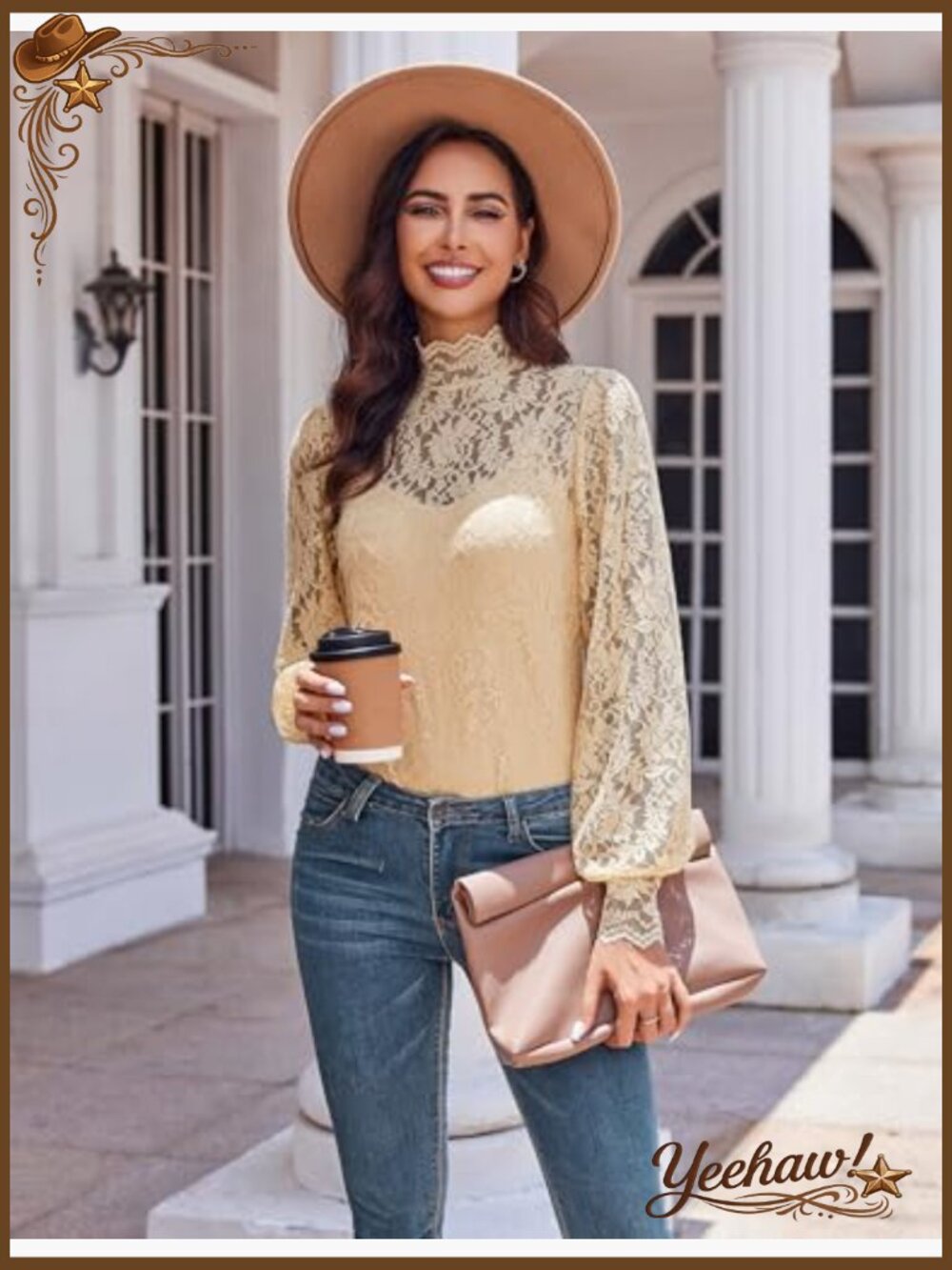 Sheer Lace Long Sleeve Blouse with Camisole Set Women Dressy Top - Picture 2 of 7